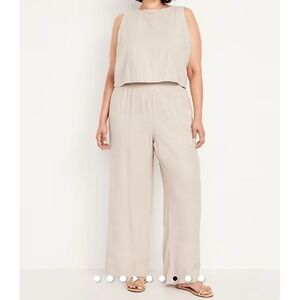 Old Navy NEW High-Rise Wide Leg Linen-Blend Tailored Tan Pants Size 4X